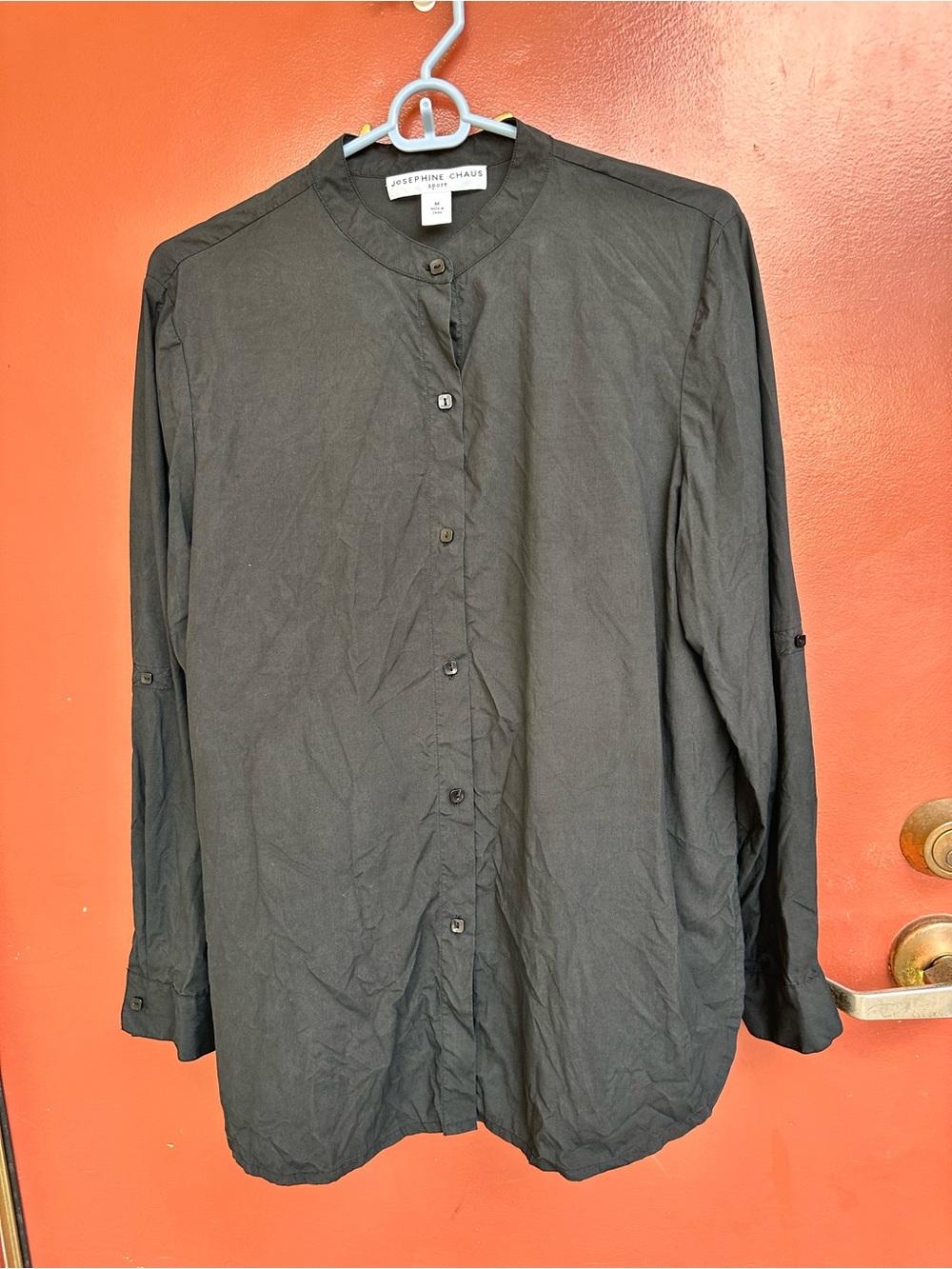 Josephine Chaus Black Collarless Lightweight 100% Silk Shirt